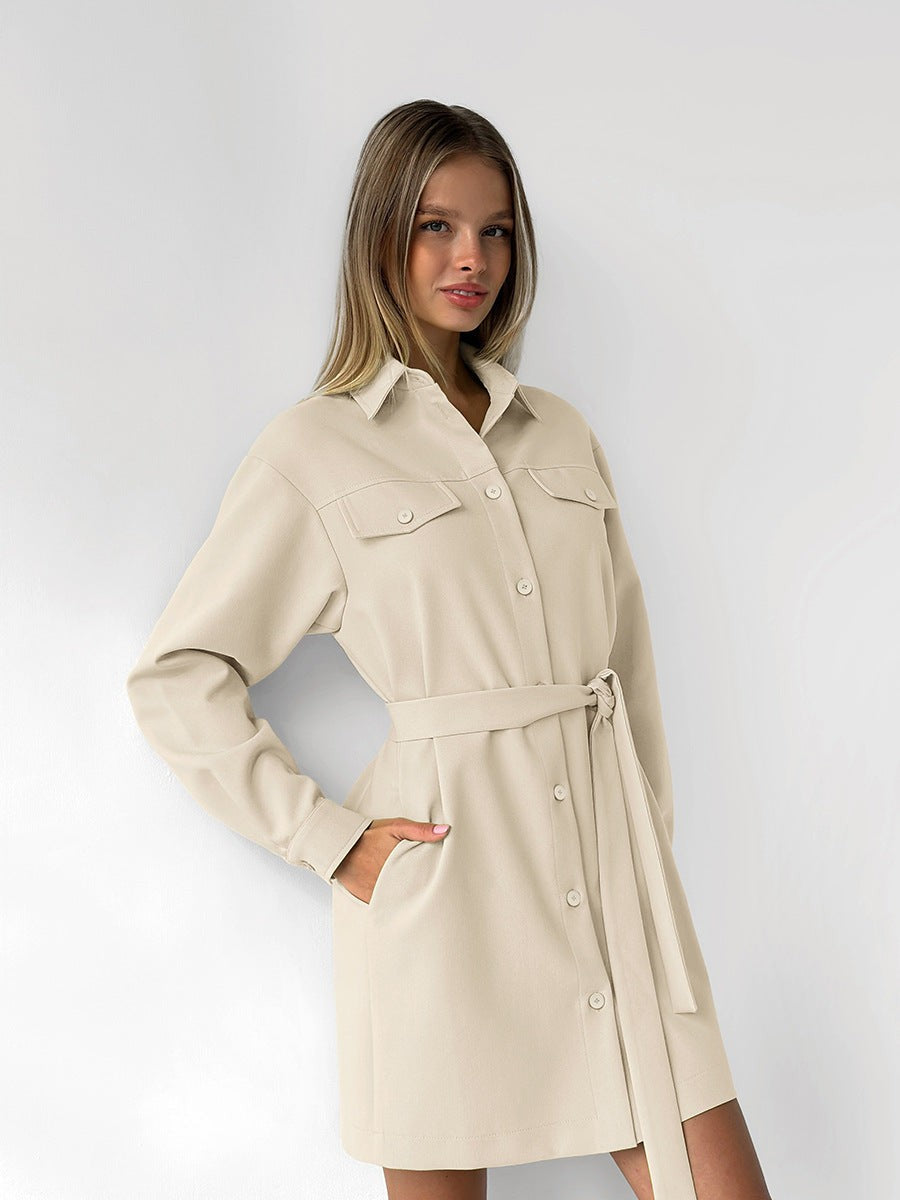 Evania Vintage Collar Dress-Khaki