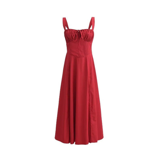 Amelisse Cross-Tie Slip Dress-Crimson