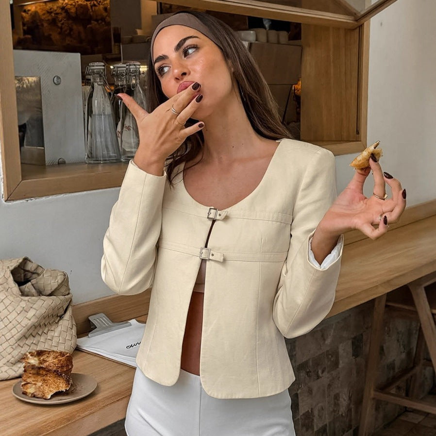 Eloria Structured Blazer-Khaki
