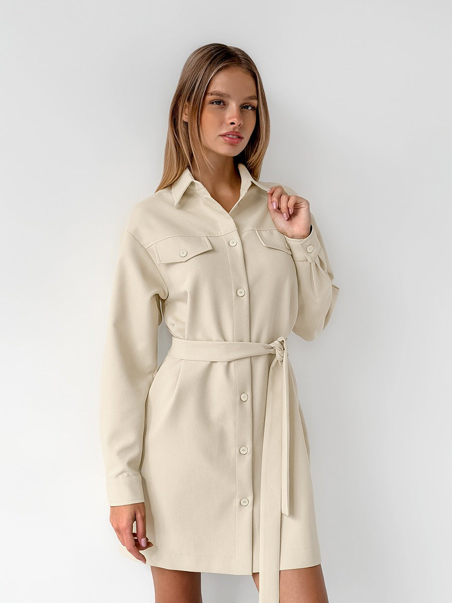 Evania Vintage Collar Dress-Khaki