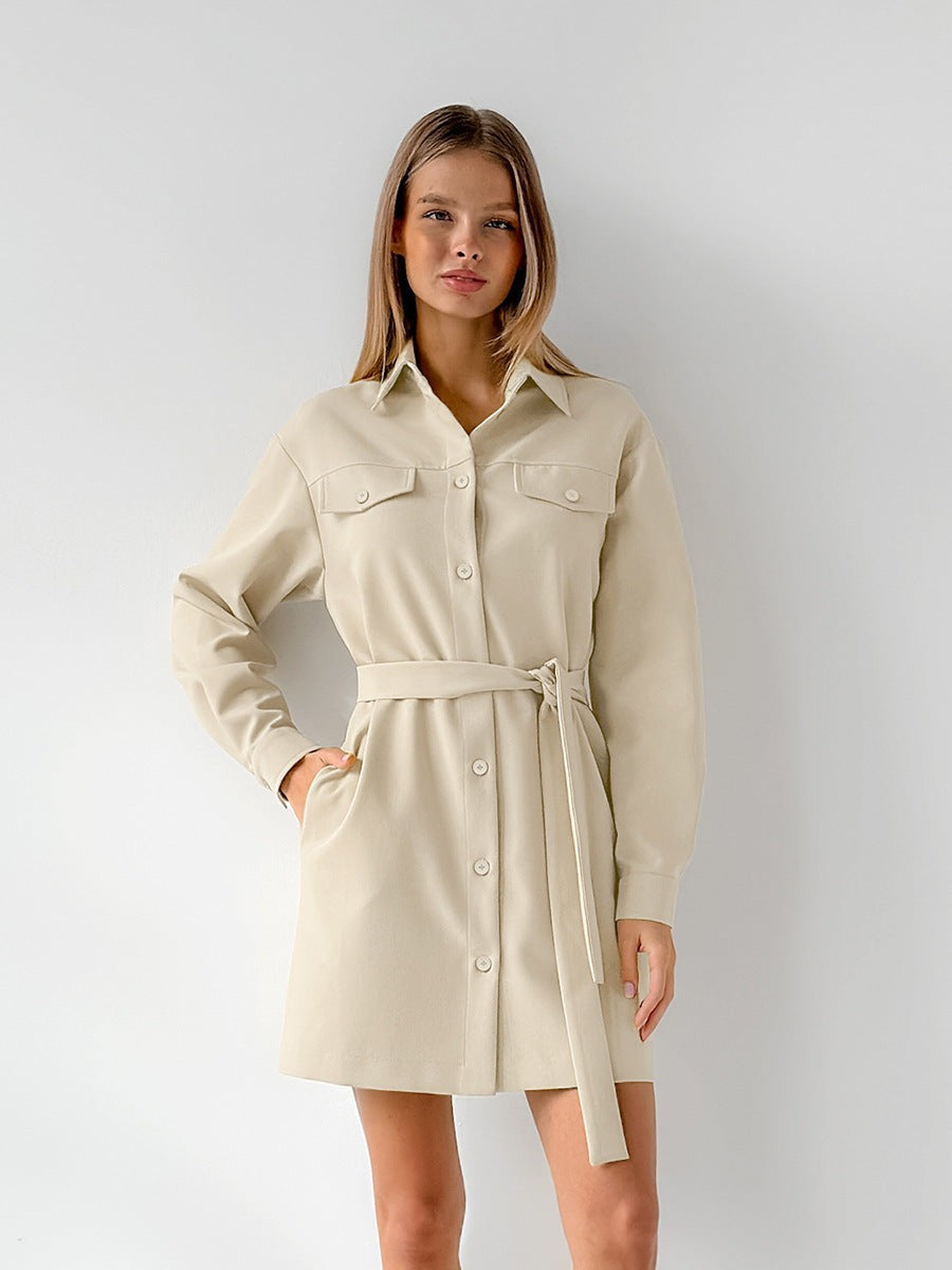 Evania Vintage Collar Dress-Khaki