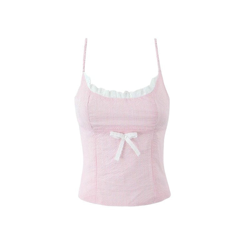 Serenya Lace Bow Camisole Set-Pink