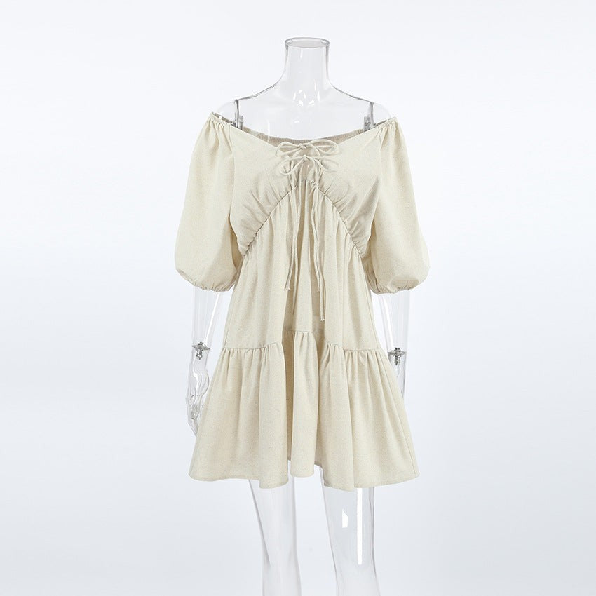 Solara Linen Blend Tie-Waist Dress-Sand Khaki