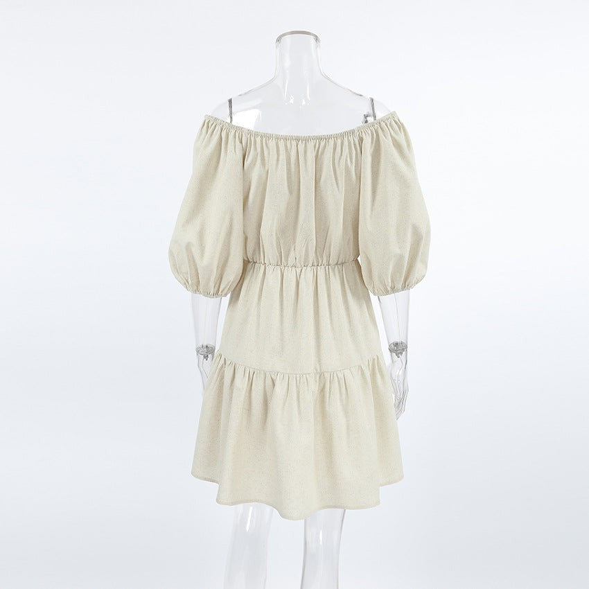 Solara Linen Blend Tie-Waist Dress-Sand Khaki